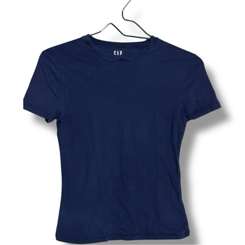 GAP Navy Short Sleeve Crewneck Fitted Cotton Classic Casual Women's Tee - Picture 13 of 16